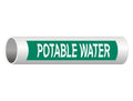 ComplianceSigns potable water pipe label decal in white on green background, 8x2 inch vinyl pipe marker 5-pack for safety signage.