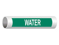 White legend on green background pipe label decals by ComplianceSigns, 8x2 inch vinyl pipe markers, 5-pack for safety signage