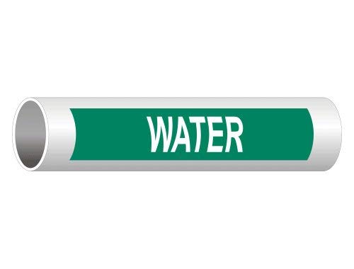 White legend on green background pipe label decals by ComplianceSigns, 8x2 inch vinyl pipe markers, 5-pack for safety signage