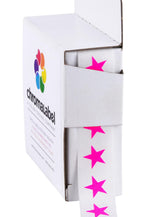 ChromaLabel 3/8-inch fluorescent pink color code star stickers, 1000 labels per dispenser box for color-coding.