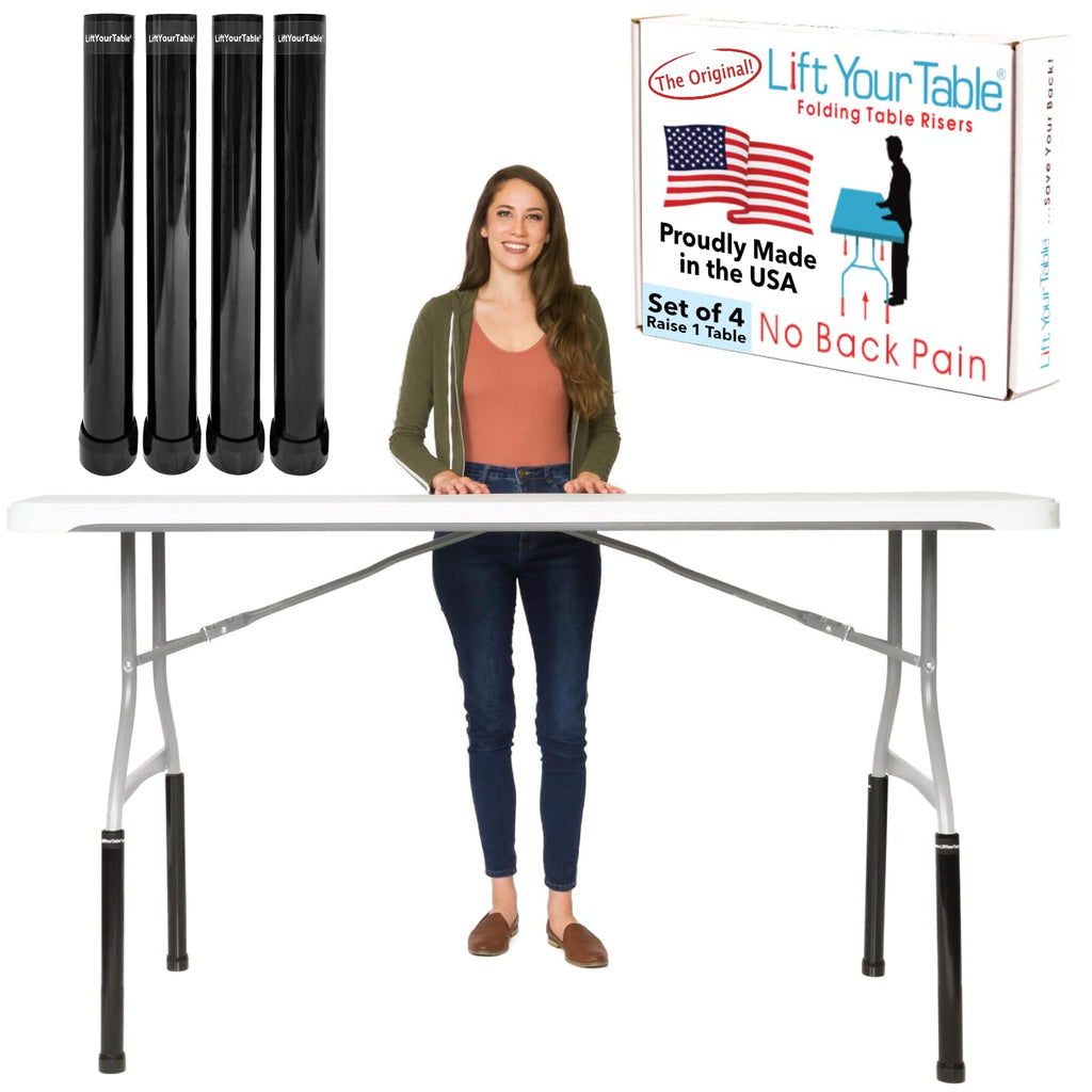 Lift Your Table® Folding Table Risers - Bar Height (Movable Foot) - Made in the USA, Heavy Duty, Sturdy, Portable, Easy-to-Use Extensions Raise Bent Leg Folding Tables (Set of 4) Bar Height (Movable Foot)