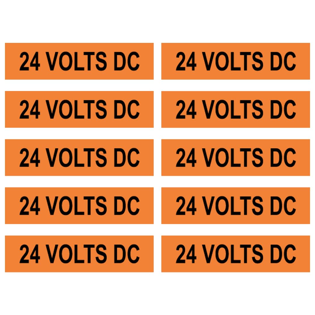 ComplianceSigns.com 24 Volts Dc Label Decal, 4x1 in. 10-Pack Vinyl for Electrical Pipe Markers