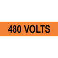 Set of 10 ComplianceSigns 480 Volts safety label decals for electrical pipe markers, made of durable vinyl, 4x1 inches.