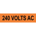 Set of 10 ComplianceSigns 240V AC safety label decals, 4x1 inch vinyl pipe markers for electrical safety.