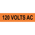 Set of 10 ComplianceSigns 120V AC safety label decals for electrical pipe markers, 4x1 inch vinyl stickers.
