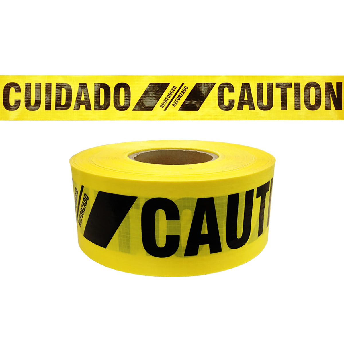 Reinforced Barricade Tape, 3 in x 500 ft, Caution/Cuidado, Yellow