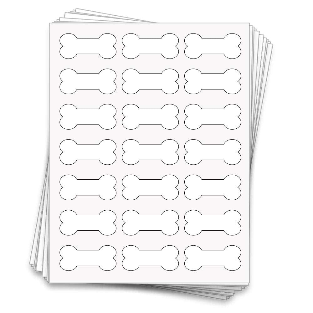 105 Dog Bone Shaped Printable Labels, 2.4 x 1.1 inches 105 Labels Uncoated White