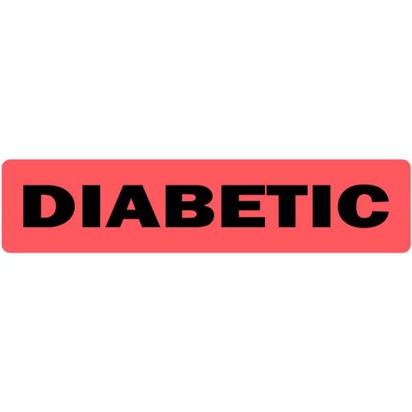 Red diabetic medical labels, 0.375” x 1.625”, permanent adhesive medical record labels for charts, vials, and prescription bottles.