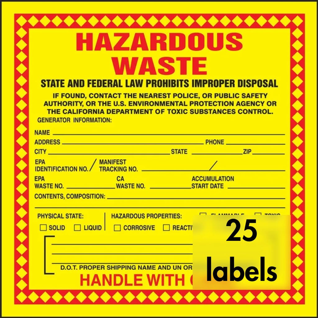Accuform hazardous waste label, 6x6 inches, red, black, yellow, adhesive vinyl sign for proper waste disposal, pack of 25