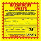 Accuform hazardous waste label, 6x6 inches, red, black, yellow, adhesive vinyl sign for proper waste disposal, pack of 25