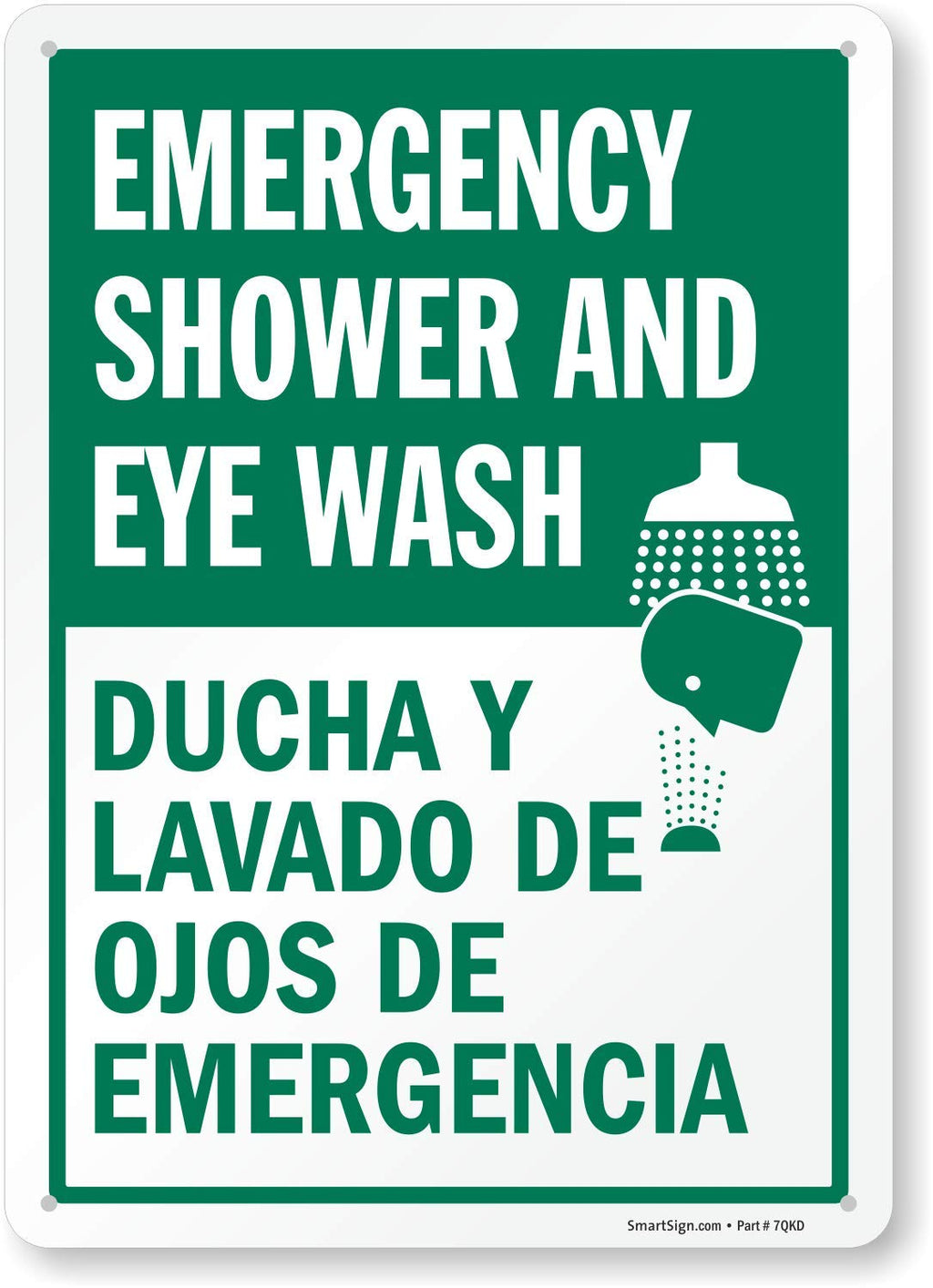 SmartSign "Emergency Shower & Eye Wash" Bilingual Sign | 10" x 14" Aluminum, Made in USA