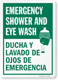 SmartSign "Emergency Shower & Eye Wash" Bilingual Sign | 10" x 14" Aluminum, Made in USA