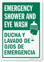 SmartSign "Emergency Shower & Eye Wash" Bilingual Sign | 10" x 14" Aluminum, Made in USA