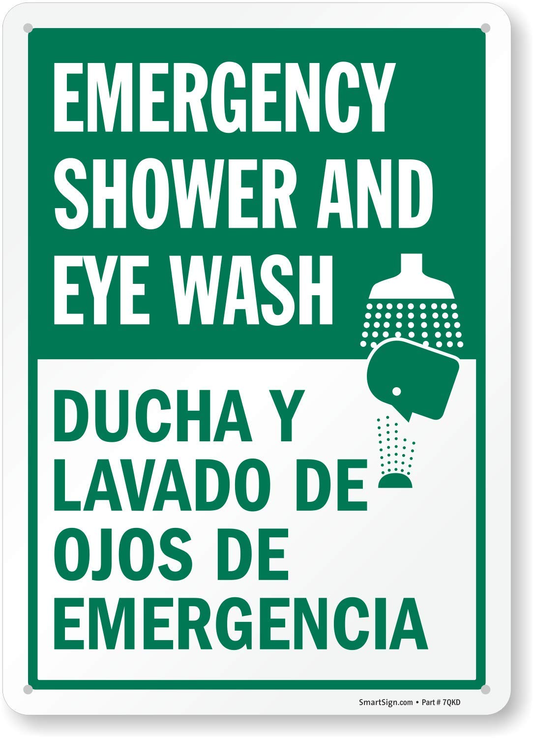 SmartSign "Emergency Shower & Eye Wash" Bilingual Sign | 10" x 14" Aluminum, Made in USA