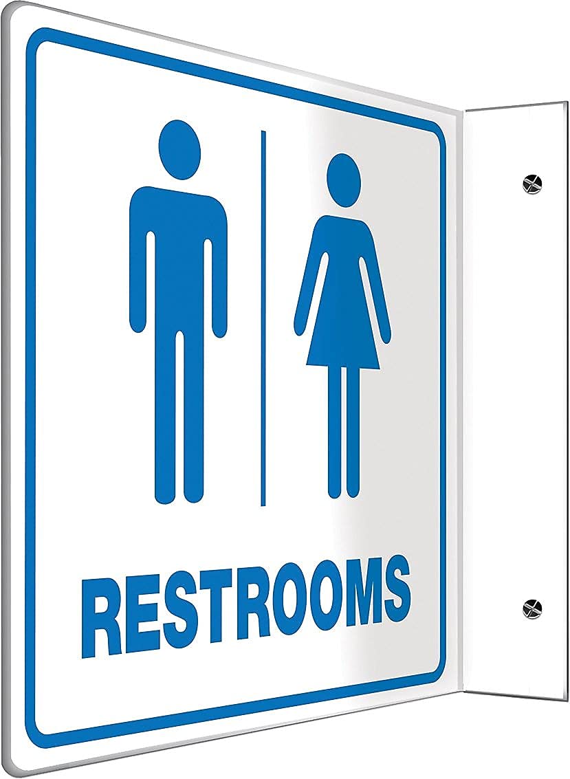 AccuformNMC "Restrooms", 90D Projection Sign, 8" x 8" Panel