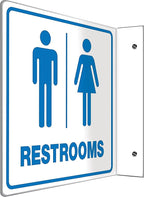 AccuformNMC "Restrooms", 90D Projection Sign, 8" x 8" Panel