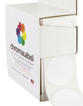 White 1.25-inch round color-coding labels with permanent adhesive, 500 stickers per dispenser box by ChromaLabel.