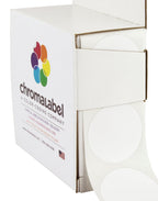 White 1.25-inch round color-coding labels with permanent adhesive, 500 stickers per dispenser box by ChromaLabel.
