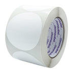 ChromaLabel 3-inch white circle sticker labels on a roll, ideal for color-coding and easy to write on, high visibility permanent labels