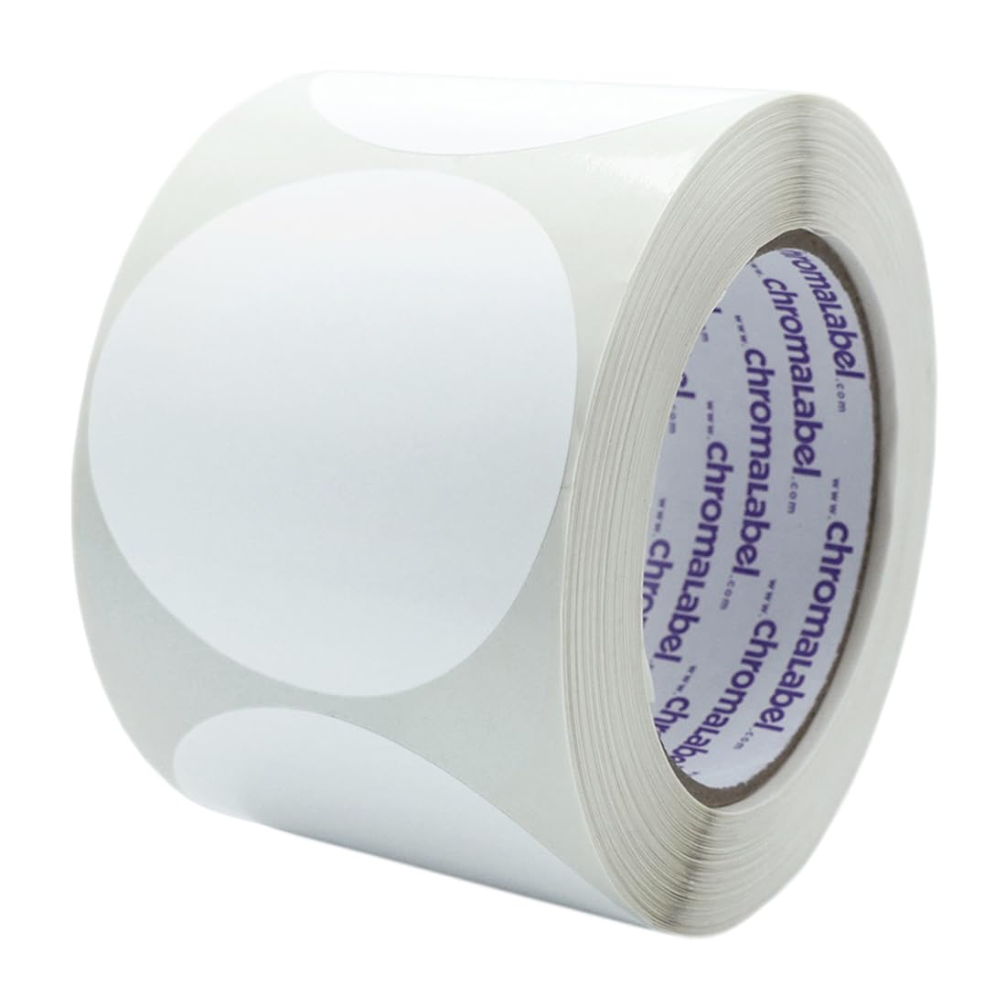 ChromaLabel 3-inch white circle sticker labels on a roll, ideal for color-coding and easy to write on, high visibility permanent labels