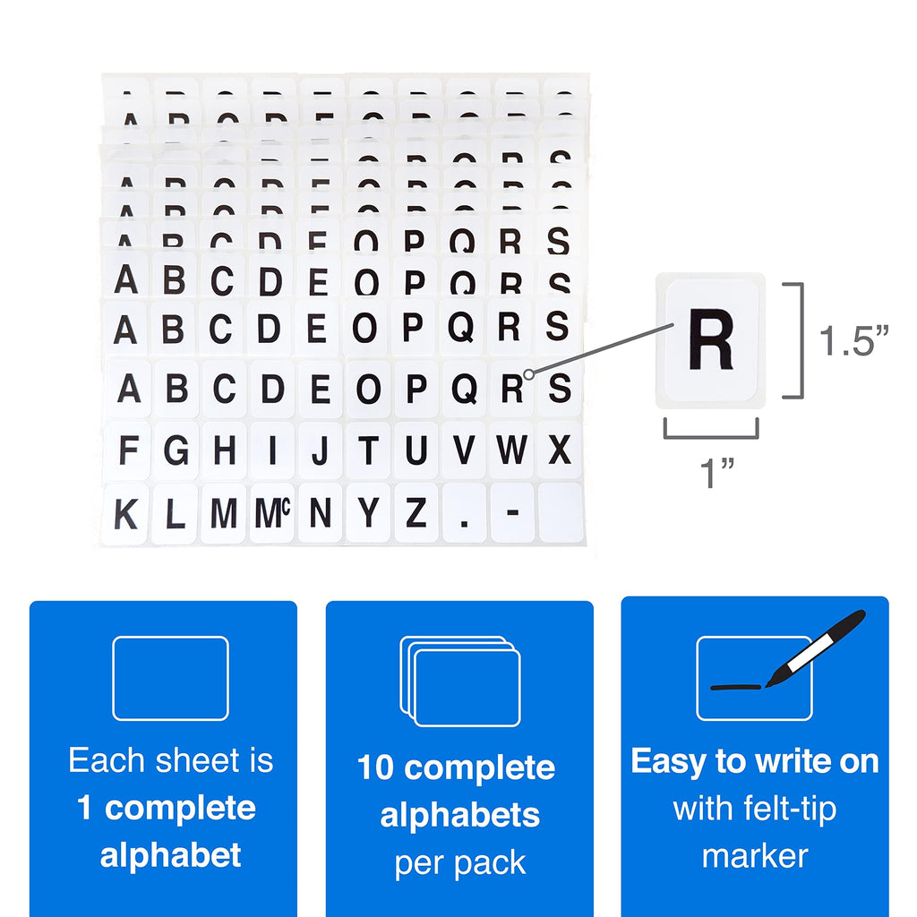 Green ChromaLabel 1 x 3/4 inch alphabet stickers on 10 sheets, ideal for color-coding and organizing projects.