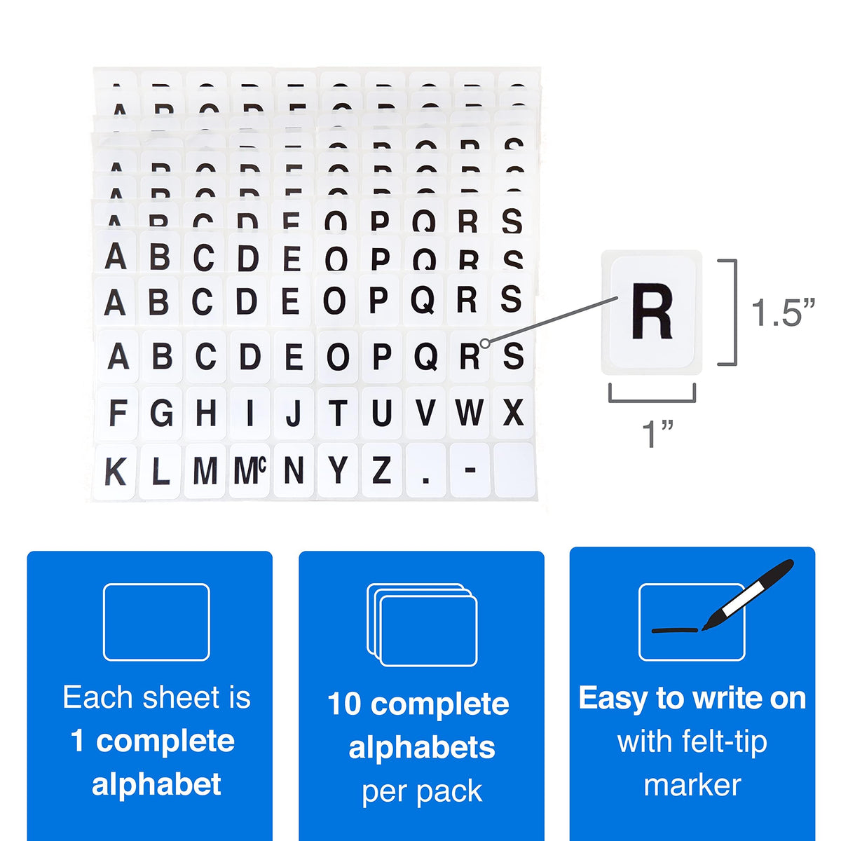 Green ChromaLabel 1 x 3/4 inch alphabet stickers on 10 sheets, ideal for color-coding and organizing projects.