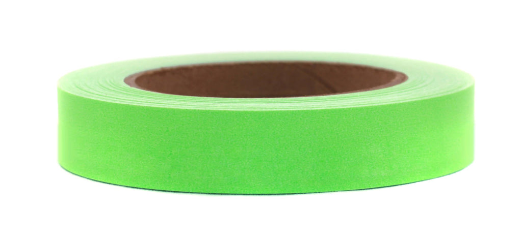 ChromaLabel 1-inch fluorescent green removable adhesive color coding label tape on a 60-yard roll, ideal for organizing and labeling.