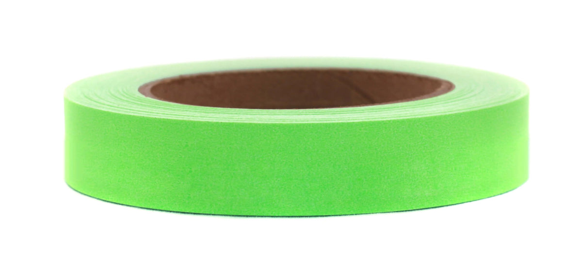 ChromaLabel 1-inch fluorescent green removable adhesive color coding label tape on a 60-yard roll, ideal for organizing and labeling.