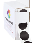 Black ChromaLabel 1-inch round color coding sticker labels, permanent adhesive, 1000 per dispenser box, ideal for organization.