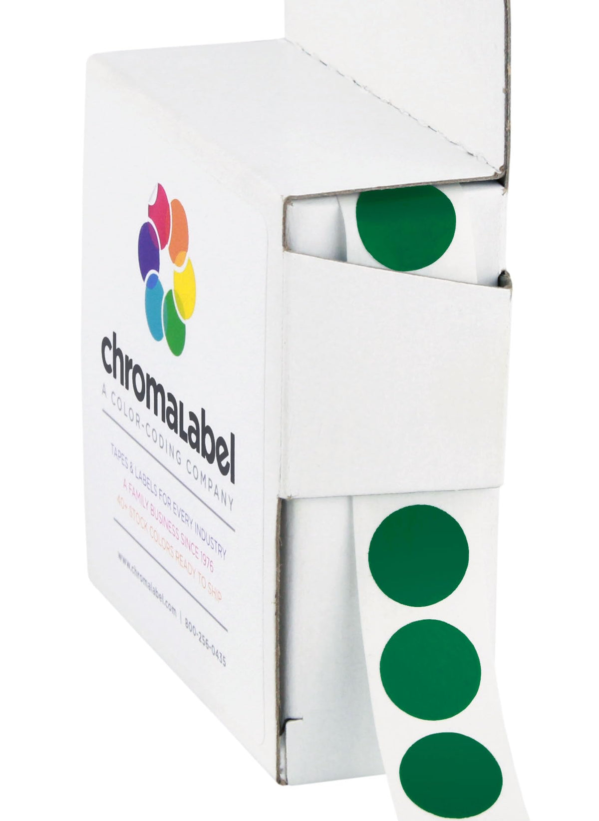 ChromaLabel forest green round color-coding labels, 0.50 inch dot stickers, permanent adhesive, 1000 per dispenser box