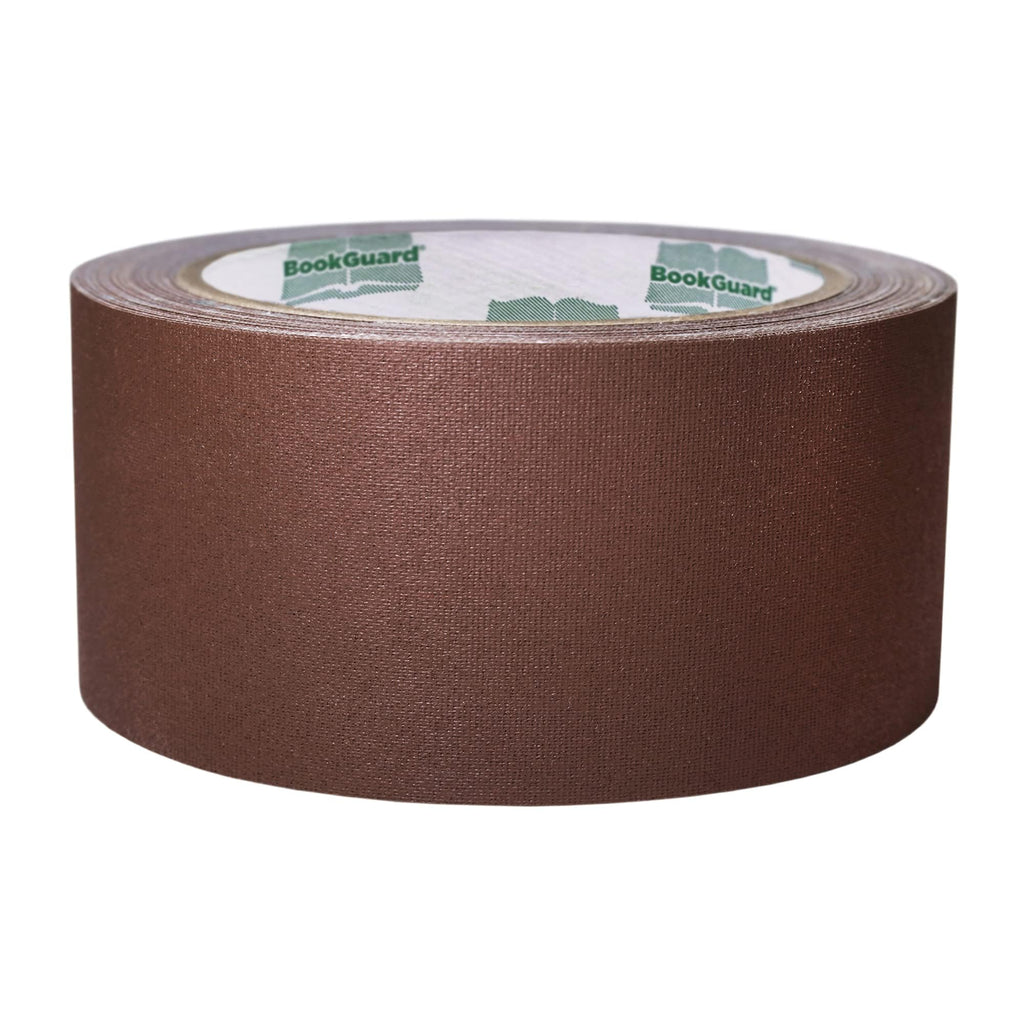 Brown BookGuard 2-inch binding repair cloth tape on a 15-yard roll, ideal for bookbinding and repair projects.