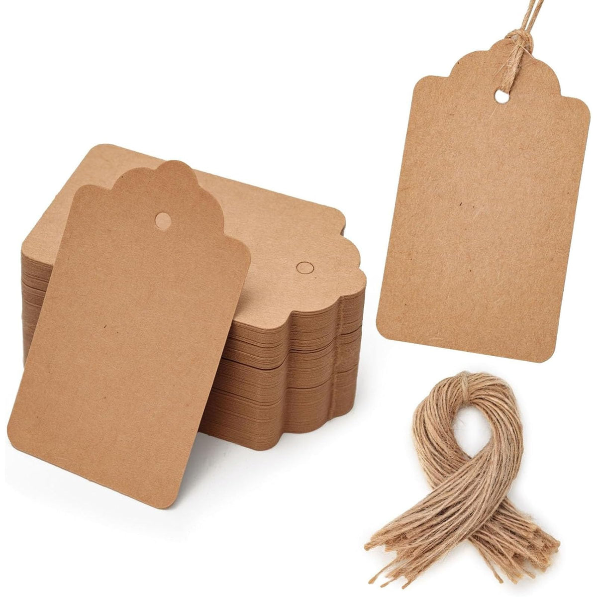 SALLYFASHION 100PCS Gift Tags with String Attached, Kraft Paper Hang Tags 100 Pcs Standard Brown