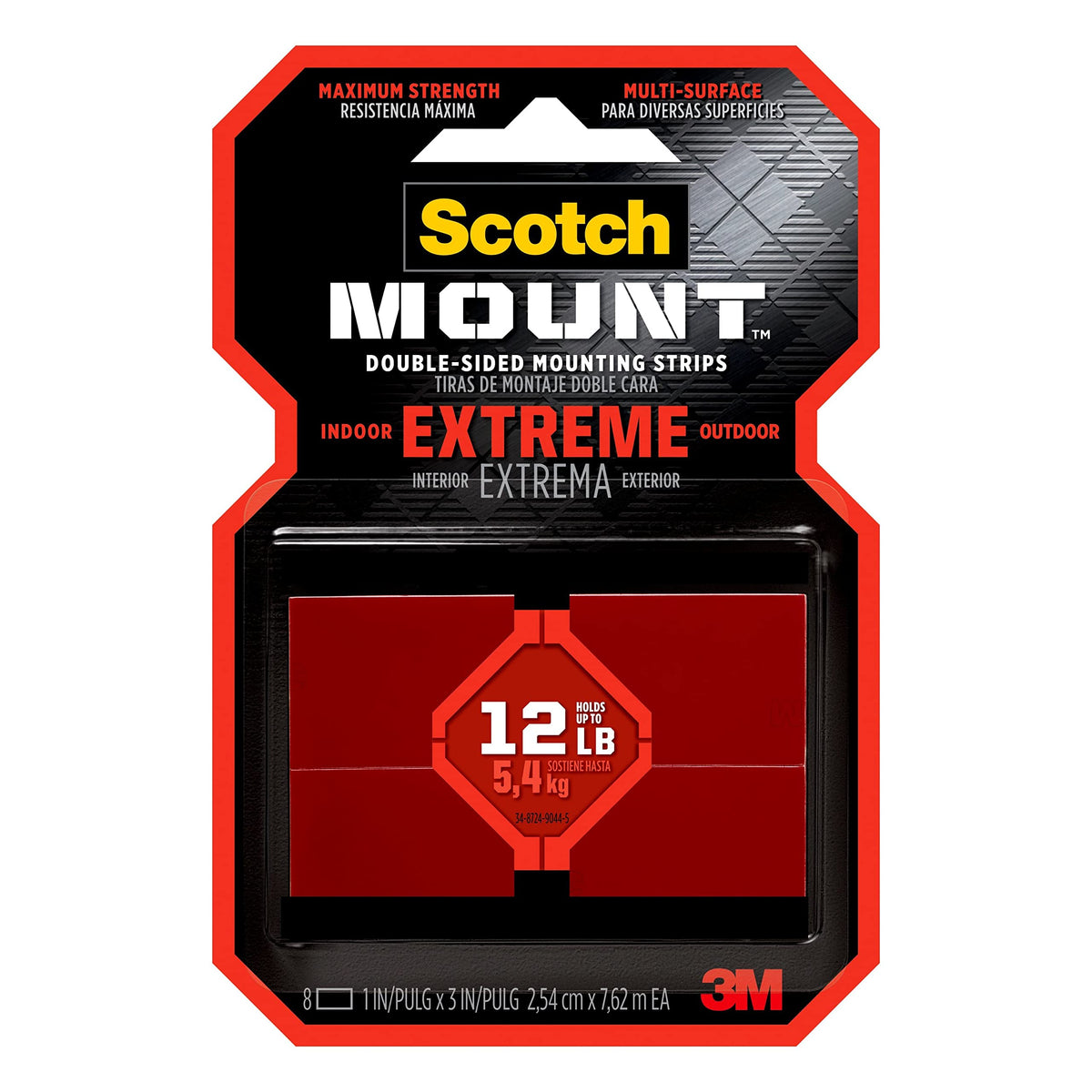 Scotch-Mount Extreme Double-Sided Mounting Strips, 8 Strips per Pack 8 Count