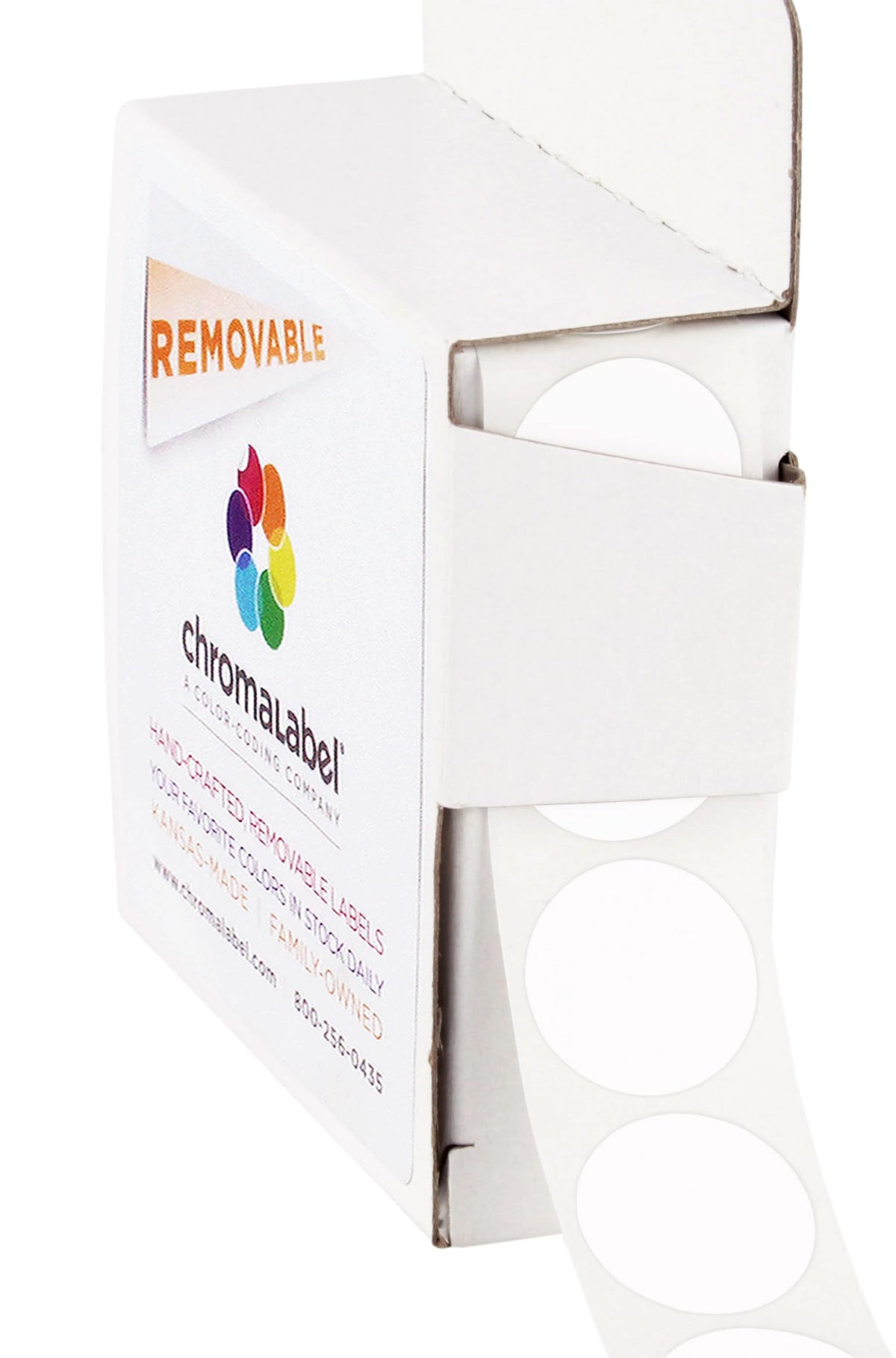 ChromaLabel round colored sticker dots, white 3/4 inch, removable sticky labels for color coding, 1000 per dispenser box