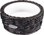 Saleen 02100619160 Round Wicker Basket with Porcelain Bowl Insert, Black