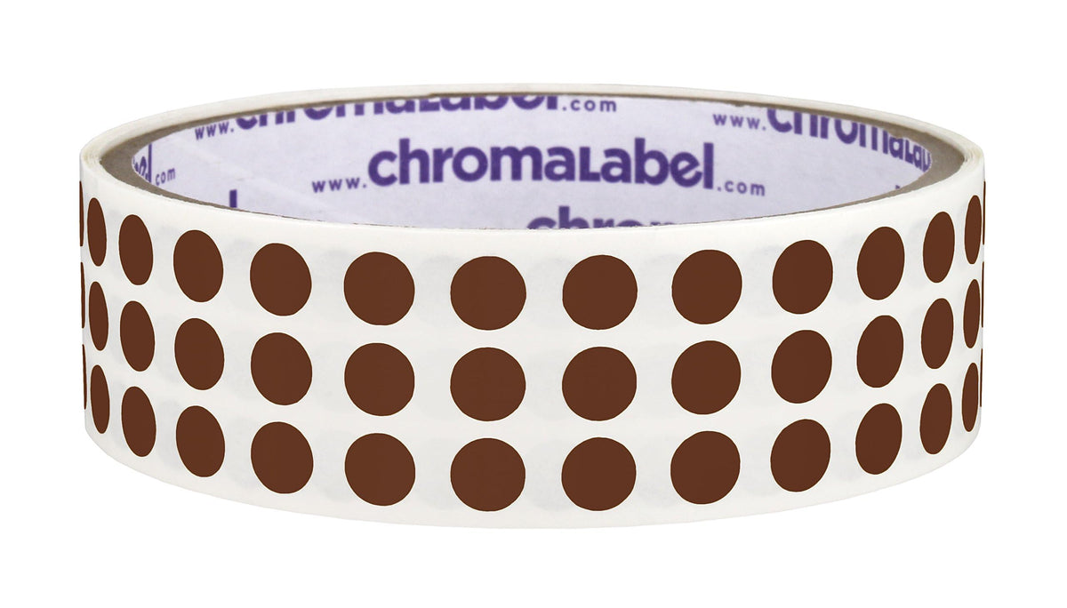 ChromaLabel color-coding round label stickers in cocoa with 0.25 inch diameter, permanent adhesive, 1000 per roll.