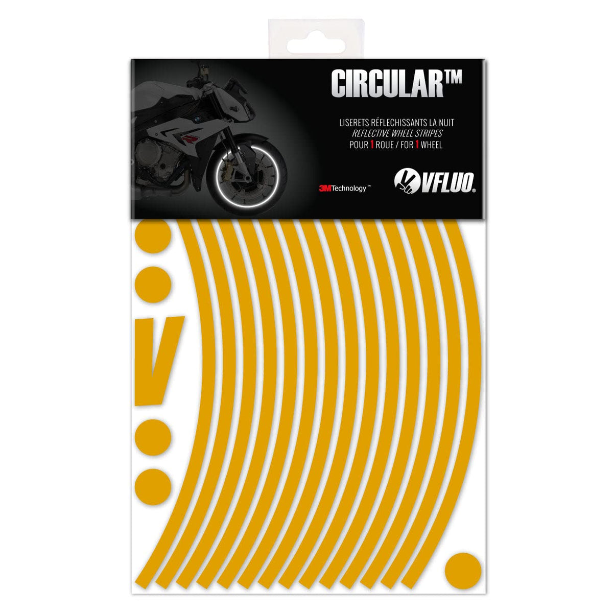 VFLUO - Motorcycle Reflective Wheel Stripes kit, 1 Wheel Rim Stickers Pack, 3M Technology™ - High lateral Visibility, Discreet and Design, Easy Installation