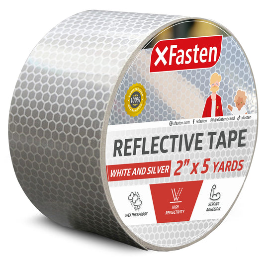 XFasten Reflective Tape, White and Silver, 2 Inches by 5 Yards - High Intensity - DOT-C2 Safety Tape Waterproof Conspicuity Trailer Reflector
