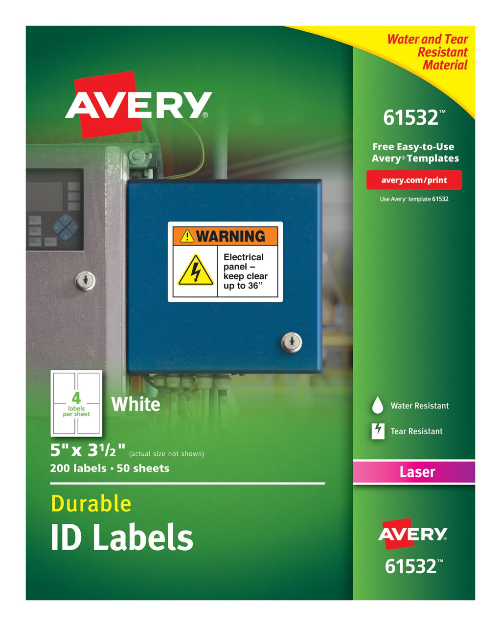 Avery® Durable White Cover Up ID Labels for Laser Printers, 5 x 3.5, Pack of 200 (61532) 5" x 3-1/2" Classic