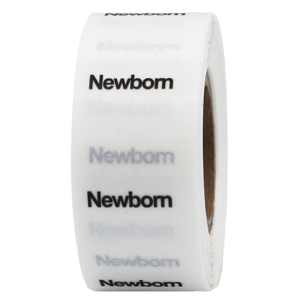 Clear Circle Newborn Clothing Size Stickers - 3/4 Inch Round, 500 Clear Plastic Adhesive Labels Per Roll for Retail Apparel, Baby Clothing Organization, and Inventory - Made in the USA