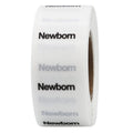 Clear Circle Newborn Clothing Size Stickers - 3/4 Inch Round, 500 Clear Plastic Adhesive Labels Per Roll for Retail Apparel, Baby Clothing Organization, and Inventory - Made in the USA