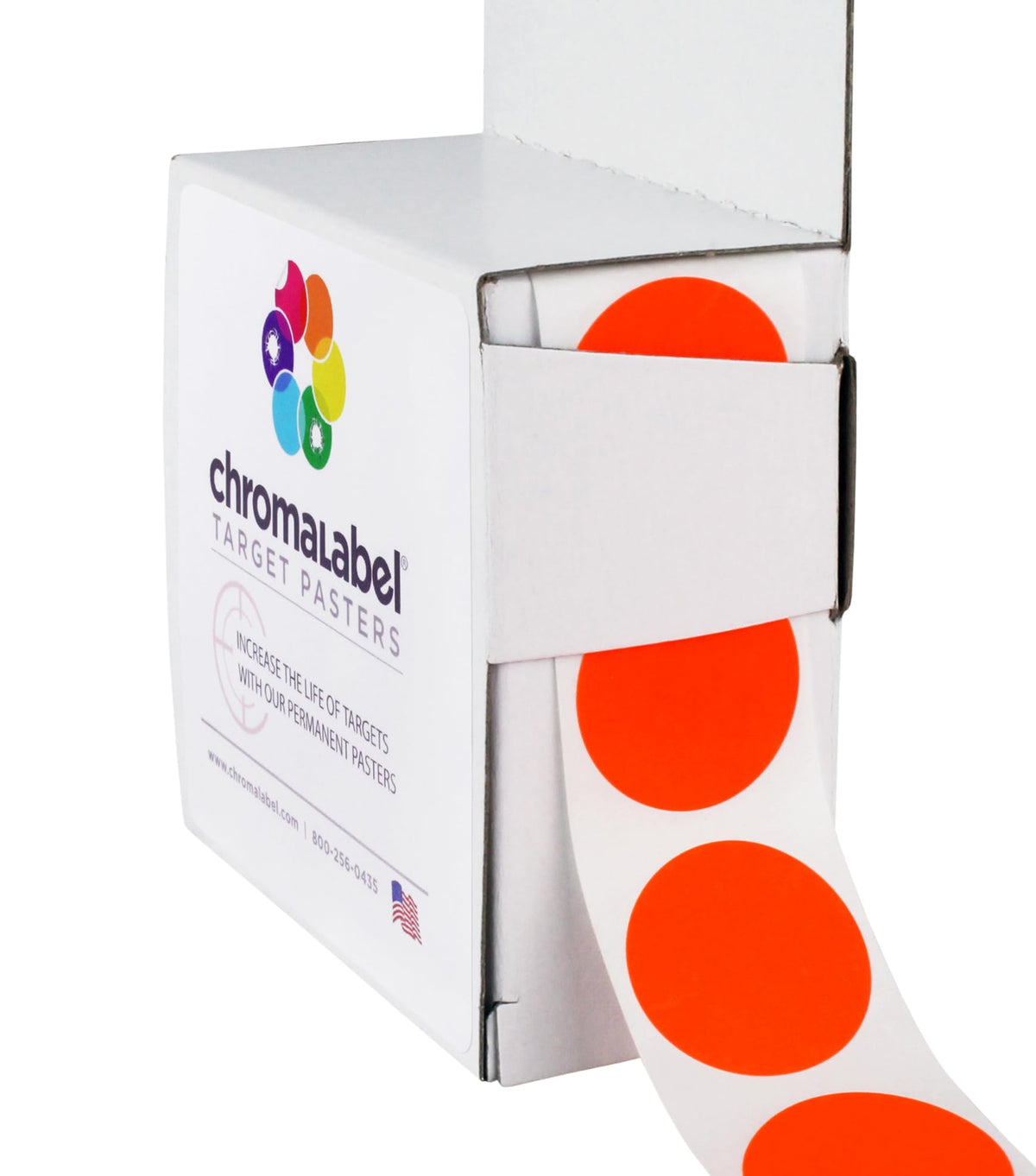 ChromaLabel 1-inch fluorescent red round target pasters for shooting and marksmanship, 1000 labels per dispenser box