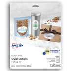 Avery® Easy Peel® Print-to-The-Edge Permanent Inkjet/Laser Oval Labels, 22804, 1 1/2" x 2 1/2", Glossy White, Pack of 180