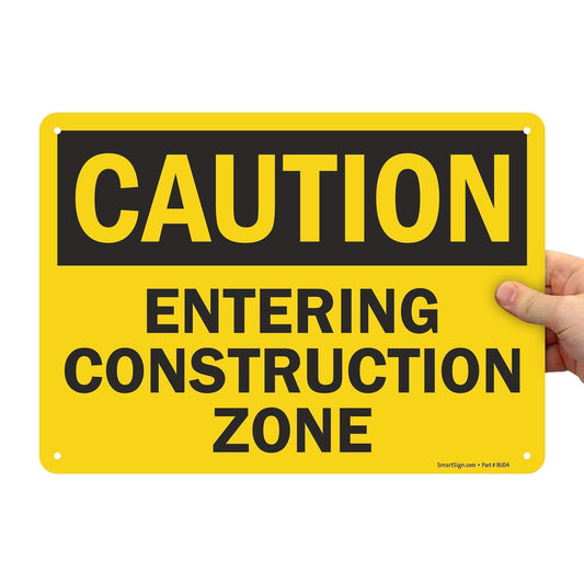 SmartSign "Caution - Entering Construction Zone" Sign | 10" x 14" Plastic 10" x 14"