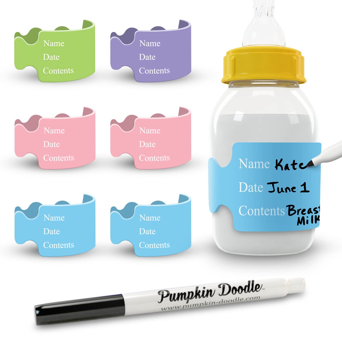 Pumpkin Doodle The Original Write and Reuse Baby Bottle Labels for Daycare Standard Multi