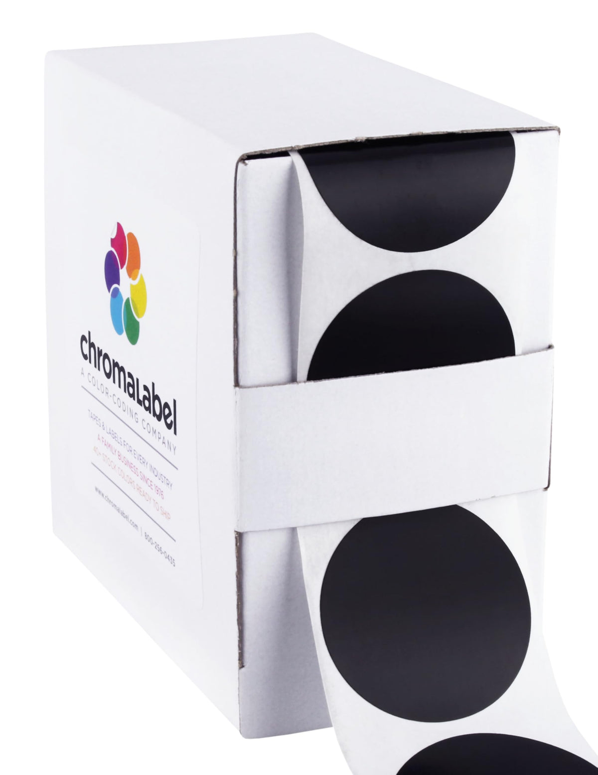 ChromaLabel 1.5 Inch Black Dot Stickers Writable 500/Box 1.5" Diameter