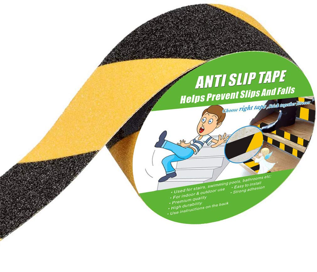 Anti Slip Tape, High Traction,Strong Grip Abrasive, Not Easy Leaving Adhesive Residue, Indoor & Outdoor (2" Width x 190" Long, Hazard - Black and Yellow) 2" Width x 190" Long Black / Yellow