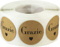  Grazie Italian thank you kraft sticker seals, 1-inch round adhesive labels, 500 per roll for small business packaging