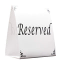 Freestanding Reserved Cards for Wedding Reception Tables, 20 Pk Black and White Design. Double-Sided 5x5.5 Table Tents Are Elegant, Versatile Event Decor for Banquet Hall, Ballroom, Party and Luncheon