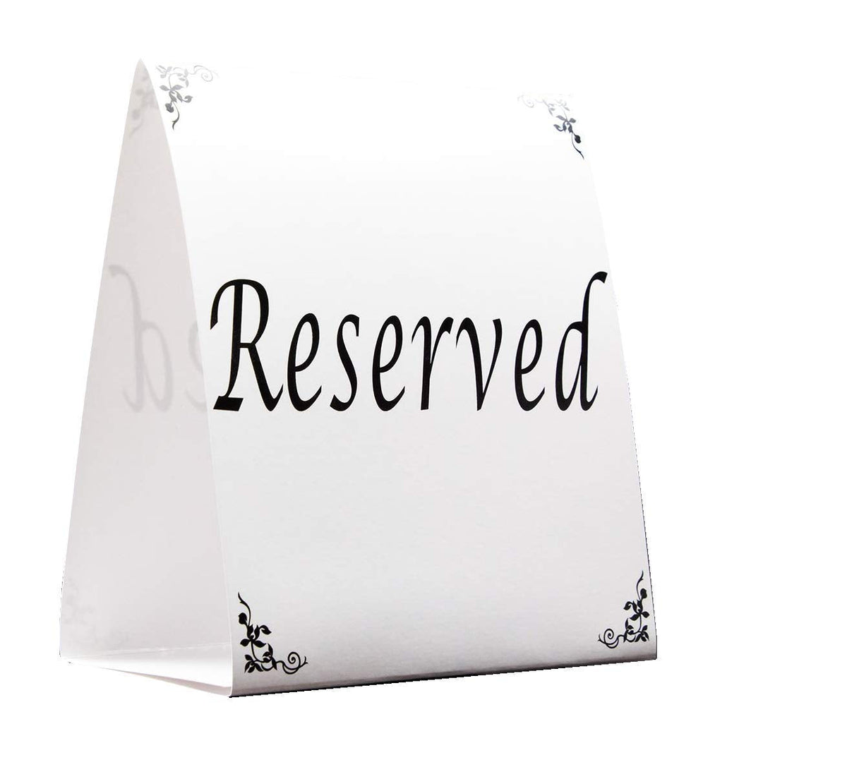 Freestanding Reserved Cards for Wedding Reception Tables, 20 Pk Black and White Design. Double-Sided 5x5.5 Table Tents Are Elegant, Versatile Event Decor for Banquet Hall, Ballroom, Party and Luncheon